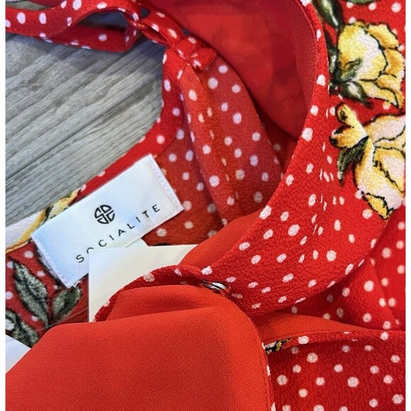 Socialite Wrap Jumpsuit w/ leg slits NWT Sz Large, Red White Polka Dot Floral - Picture 9 of 16